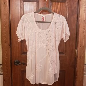 Johnny Was Light Pink Embroidered Top Small